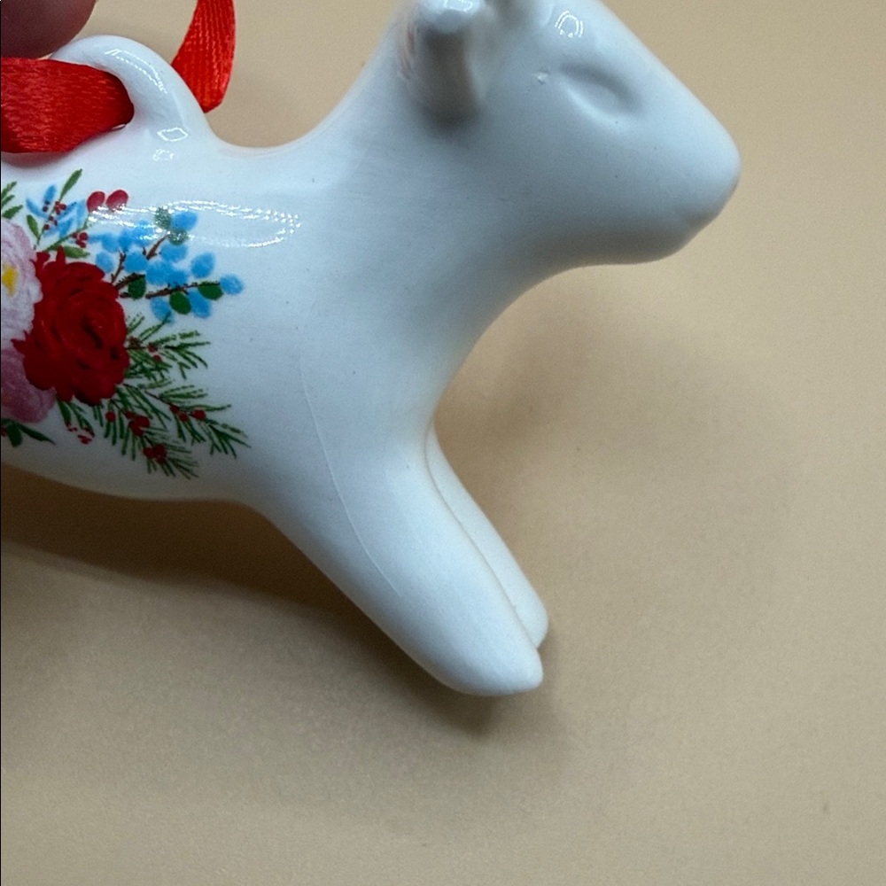 The Pioneer Woman White Ceramic Cow Ornament with Red Floral Design - Picture 3 of 3